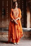 Buy_Megha Pitti_Orange Dupion Silk Print Clover Bloom Dori Embroidered Yoke Kurta Pant Set _at_Aza_Fashions