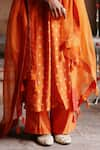 Shop_Megha Pitti_Orange Dupion Silk Print Clover Bloom Dori Embroidered Yoke Kurta Pant Set _Online_at_Aza_Fashions