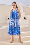 Buy_House of Zeniaa_Blue Butter Crepe Printed Floral Square And Stripe Tiered Dress 