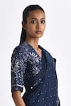 Buy_Payal Pratap_Blue Linen Satin Printed Bandhani V-neck Milos Blouse _at_Aza_Fashions