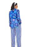 Shop_House of Zeniaa_Blue Organza Print Botanic Fleur Collar Neck Shirt Pant Set 