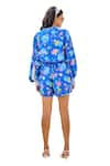 Buy_House of Zeniaa_Blue Cotton Muslin Print Iris Bloom Collar Neck Top With Shorts 