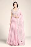 Buy_Anushree Reddy_Pink Soft Organza-pico Embroidered Floral Leaf Apsara Lehenga Set _at_Aza_Fashions