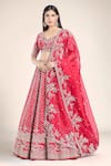 Buy_Anushree Reddy_Red Raw Silk Embroidered Floral Cutwork V Leh Nyomaa Bridal Lehenga Set _at_Aza_Fashions