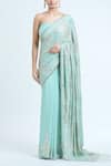 Buy_Nakul Sen_Blue 100% Silk Chiffon Embellished Sequins Saree With Unstitched Blouse Piece _Online_at_Aza_Fashions