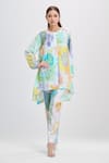 Buy_Pankaj & Nidhi_Multi Color Silk Crepe Hand Embellished Floral Round Arch Pattern Tunic _at_Aza_Fashions