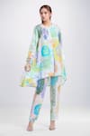 Pankaj & Nidhi_Multi Color Silk Crepe Hand Embellished Floral Round Arch Pattern Tunic _Online_at_Aza_Fashions