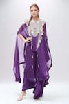 Buy_MINAXI DADOO_Purple Dupion Embroidered Golden Thread Work Butterfly Cape And Draped Skirt Set _at_Aza_Fashions