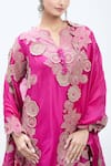 Shop_MINAXI DADOO_Pink Dupion Embroidered 3d Flowers Notched Applique Straight Kurta Set _Online_at_Aza_Fashions