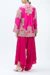 Shop_MINAXI DADOO_Pink Silk Embroidered Thread Notched Short Kurta Draped Pant Set _at_Aza_Fashions