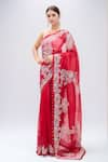 Buy_MINAXI DADOO_Red Silk Embroidered Floral Chikankari Saree With Unstitched Blouse Piece _at_Aza_Fashions