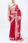 Buy_MINAXI DADOO_Red Silk Embroidered Floral Chikankari Saree With Unstitched Blouse Piece _Online_at_Aza_Fashions