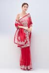 MINAXI DADOO_Red Silk Embroidered Floral Chikankari Saree With Unstitched Blouse Piece _Online_at_Aza_Fashions