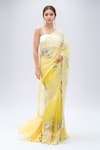 Buy_MINAXI DADOO_Yellow Organa Scalloped Pearl Work Saree With Unstitched Blouse Piece _at_Aza_Fashions