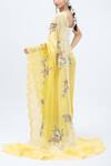 Shop_MINAXI DADOO_Yellow Organa Scalloped Pearl Work Saree With Unstitched Blouse Piece _at_Aza_Fashions