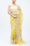 Buy_MINAXI DADOO_Yellow Organa Scalloped Pearl Work Saree With Unstitched Blouse Piece _Online_at_Aza_Fashions