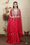 Buy_Lasha_Pink Crepe Organza Embroidery Pearl Open Neck Ambrosia Cape Lehenga Set _at_Aza_Fashions