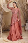 Buy_Lasha_Pink Crepe Embroidery Glass Bead Round Neck Layered Lehenga And Florin Blouse Set _at_Aza_Fashions