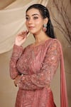 Lasha_Pink Crepe Embroidery Glass Bead Round Neck Layered Lehenga And Florin Blouse Set _Online_at_Aza_Fashions