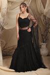 Buy_Lasha_Black Crepe Embroidery Cutdana Ruffle Layered Lehenga And Musk Corset Blouse Set _at_Aza_Fashions