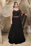 Lasha_Black Crepe Embroidery Cutdana Ruffle Layered Lehenga And Musk Corset Blouse Set _Online_at_Aza_Fashions