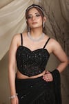 Buy_Lasha_Black Crepe Embroidery Cutdana Ruffle Layered Lehenga And Musk Corset Blouse Set _Online_at_Aza_Fashions