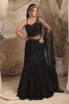 Shop_Lasha_Black Crepe Embroidery Cutdana Ruffle Layered Lehenga And Musk Corset Blouse Set _Online_at_Aza_Fashions