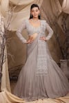 Buy_Lasha_Grey Georgette Embroidery Cutdana Accordion Pleated Lehenga And Bahar Blouse Set _at_Aza_Fashions