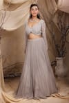 Buy_Lasha_Grey Georgette Embroidery Cutdana Accordion Pleated Lehenga And Bahar Blouse Set _Online_at_Aza_Fashions