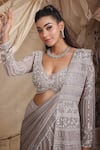 Shop_Lasha_Grey Georgette Embroidery Cutdana Accordion Pleated Lehenga And Bahar Blouse Set _Online_at_Aza_Fashions