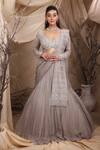 Lasha_Grey Georgette Embroidery Cutdana Accordion Pleated Lehenga And Bahar Blouse Set _at_Aza_Fashions