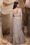 Shop_Lasha_Grey Georgette Embroidery Cutdana Accordion Pleated Lehenga And Bahar Blouse Set _at_Aza_Fashions