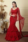 Buy_Lasha_Red Georgette Embroidery Zardozi Sweetheart Ruffle Layered Lehenga Blouse Set _Online_at_Aza_Fashions