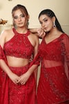 Lasha_Red Georgette Embroidery Zardozi Sweetheart Ruffle Layered Lehenga Blouse Set _at_Aza_Fashions