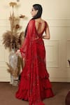 Shop_Lasha_Red Georgette Embroidery Zardozi Sweetheart Ruffle Layered Lehenga Blouse Set _at_Aza_Fashions