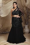 Buy_Lasha_Black Georgette Embroidery Cutdana One Chevron Wave Fishcut Lehenga With Blouse _at_Aza_Fashions