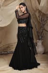 Lasha_Black Georgette Embroidery Cutdana One Chevron Wave Fishcut Lehenga With Blouse _Online_at_Aza_Fashions