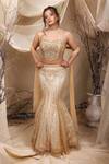 Buy_Lasha_Gold Tulle Embroidery Cutdana Sweetheart Neck Astron Dust Lehenga Set _at_Aza_Fashions