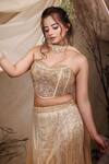 Lasha_Gold Tulle Embroidery Cutdana Sweetheart Neck Astron Dust Lehenga Set _Online_at_Aza_Fashions