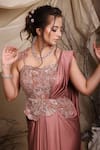 Shop_Lasha_Pink Italian Satin Embroidery Sequin Sweetheart Lily Bloom Draped Saree Gown _Online_at_Aza_Fashions