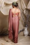 Shop_Lasha_Pink Italian Satin Embroidery Sequin Sweetheart Lily Bloom Draped Saree Gown _at_Aza_Fashions