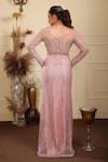 Shop_Lasha_Pink Tulle Embroidery Cutdana Illusion V Neck Florid Crystal Gown With Trail _at_Aza_Fashions