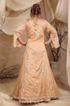 Shop_Lasha_Peach Georgette Embroidery Zardozi Daisy Bloom Jacket And Pleated Lehenga Set _at_Aza_Fashions