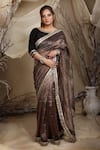 Buy_Lasha_Brown Tissue Organza Embroidery Zari Florin Embellished Border Saree With Blouse _at_Aza_Fashions