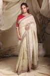 Buy_Lasha_Ivory Tissue Organza Embroidery Zari Kiran Lace Border Flora Saree With Blouse _at_Aza_Fashions