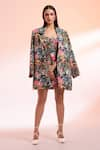 Buy_Gazab by Miku Kumar_Multi Color Linen Printed Tropical Floral Jacket Lapel Parc Paris With Dress _at_Aza_Fashions