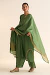 Buy_Dot_Green Chanderi Embroidered Dabka Mridini Zari Border Dupatta _at_Aza_Fashions