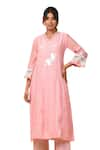 Buy_Gulabik Jaipur_Pink Handloom Chanderi Cutwok Floral Scallop Pearl Embellished Kurta With Pant 