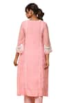 Shop_Gulabik Jaipur_Pink Handloom Chanderi Cutwok Floral Scallop Pearl Embellished Kurta With Pant 