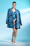 Buy_Gazab by Miku Kumar_Blue Jacket Chanderi Silk Printed Forest Jacket La Villette Paris With Dress _at_Aza_Fashions